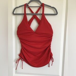 Athleta Red Ruched X-back Tankini Top